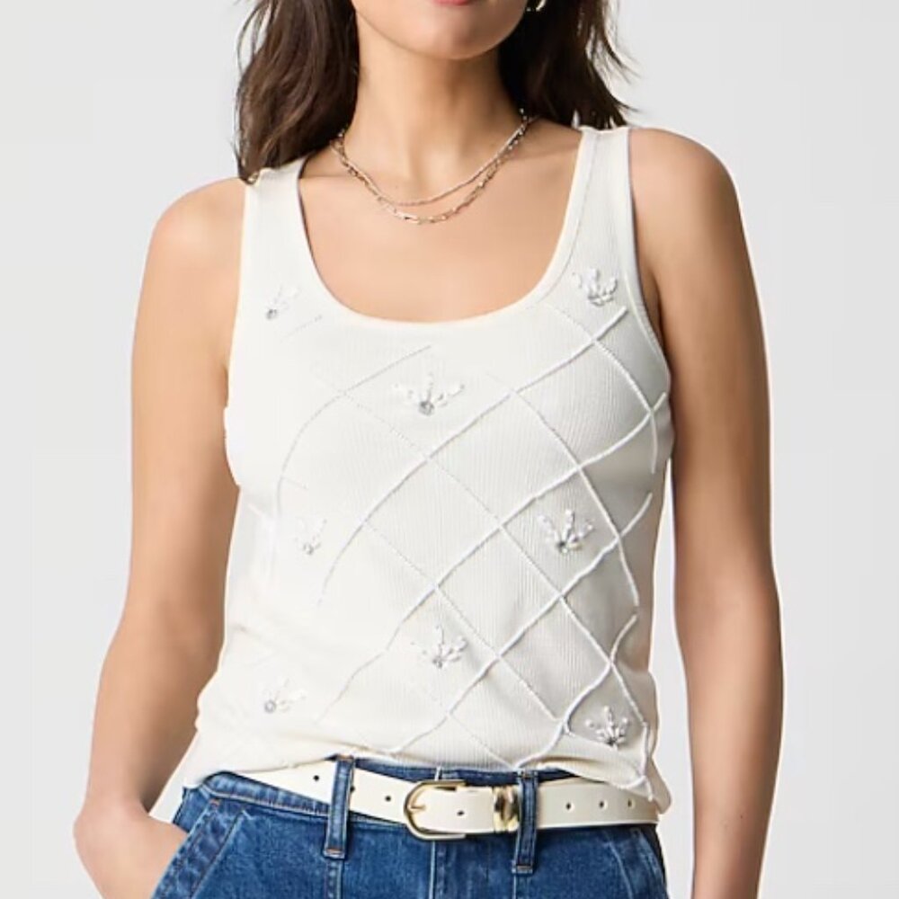 J. Crew  Women Embellished tank top Ivory SZ: Large